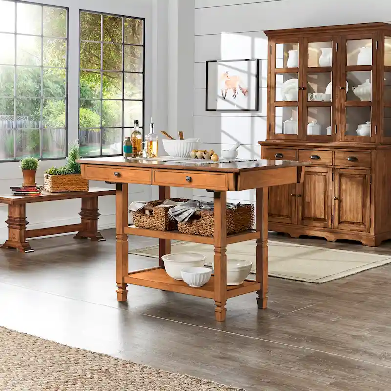 Two-Tone Kitchen Island Buffet with Drawers and Shelves