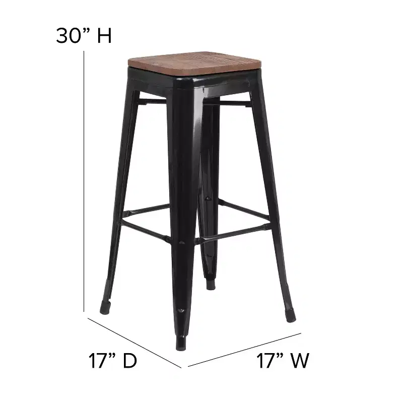 30 High Backless Metal Barstool with Square Wood Seat