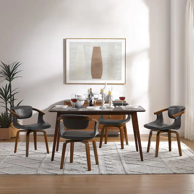 Art Leon Set of 4 Wood and Faux Leather Swivel Chairs