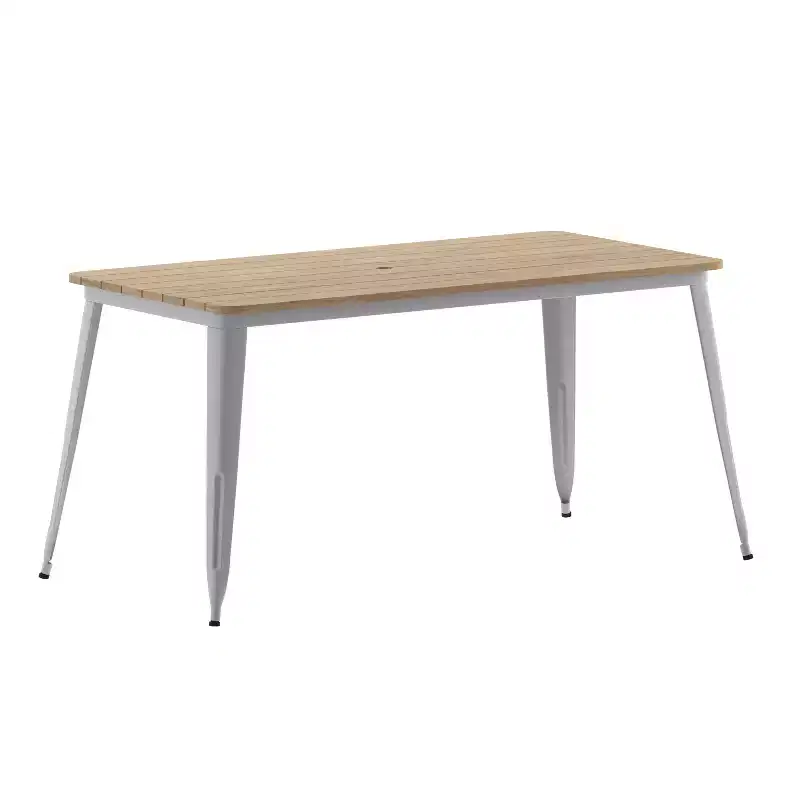 Merrick Lane Indoor/Outdoor Dining Table with Umbrella Hole, 30 x 60 All Weather Poly Resin Top and Steel Base