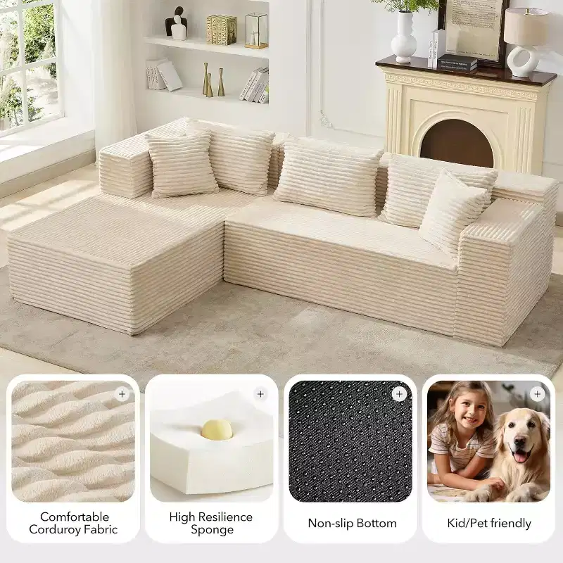 106 Cloud Sectional Couch with L-Shape Chaise,Modern Modular Sofa with Deep Seat,Upholstered Couches for Living Room,Left Facing