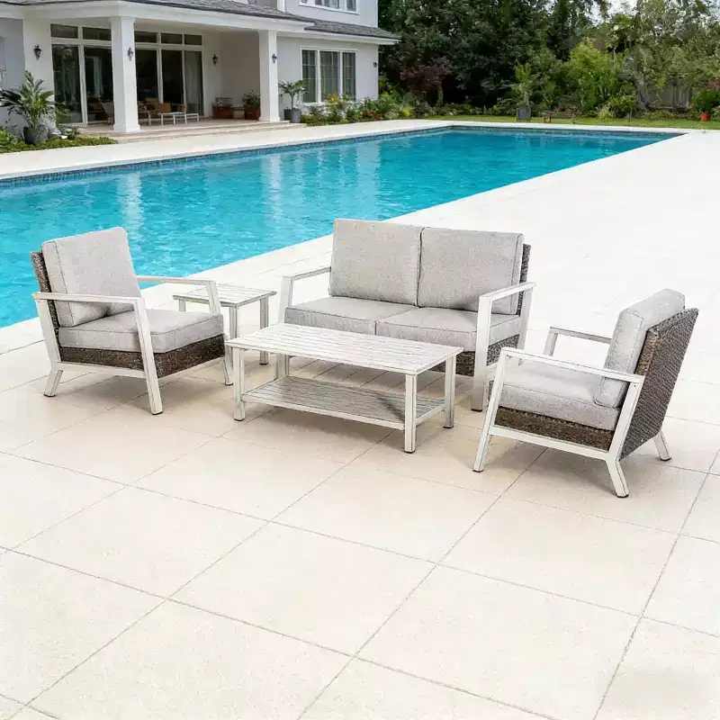 GDFStudio Gerda 5-Piece Outdoor Aluminum Conversation Set with Cushions, Coffee Table and Side Table