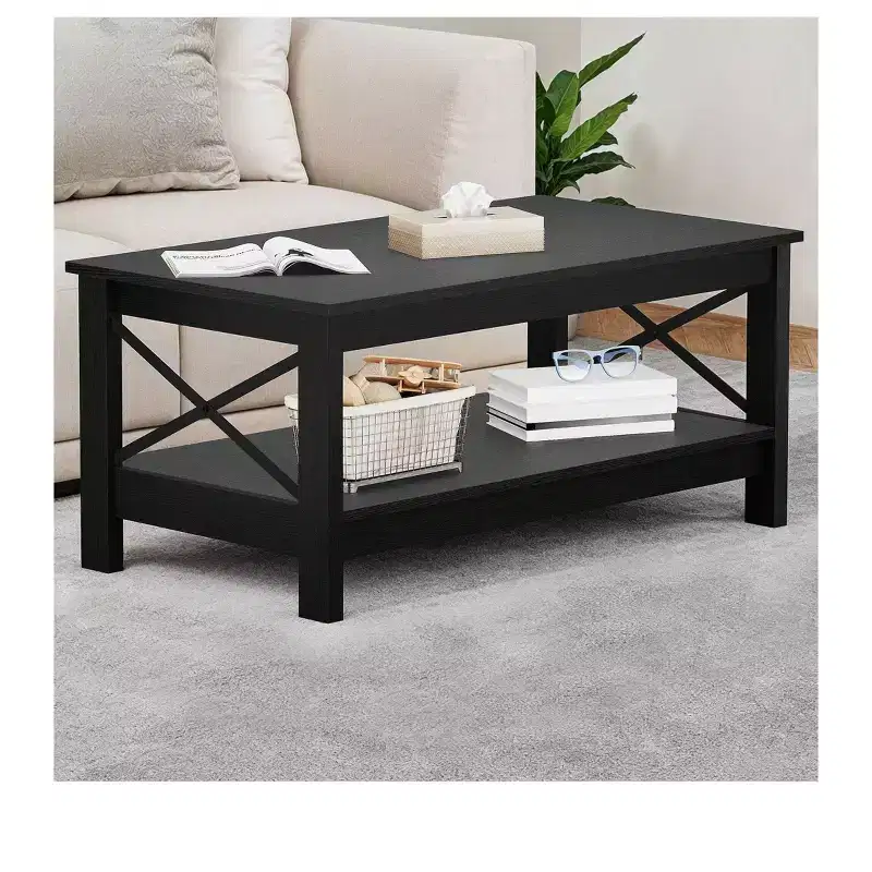 Coffee Table With Storage Shelf For Living Room 2-Tier Thicker Legs Wood Accent Cocktail Center Sturdy Frame