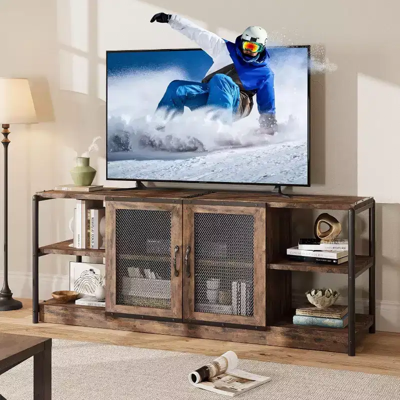 TV Stand, Entertainment Center with Storage Cabinet and Mesh Doors, TV Media Console Table