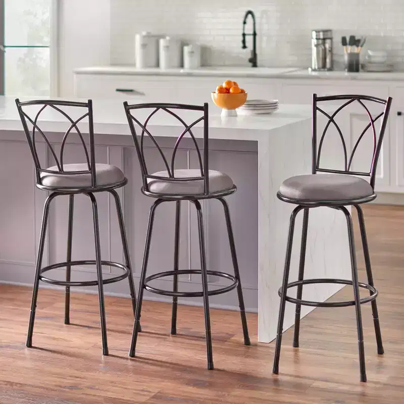 Adjustable Height Swivel Barstool Black/Gray: Swivel, Metal Frame, Microfiber