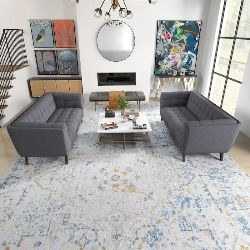 Kartal Mid Century Velvet Sofa Set in