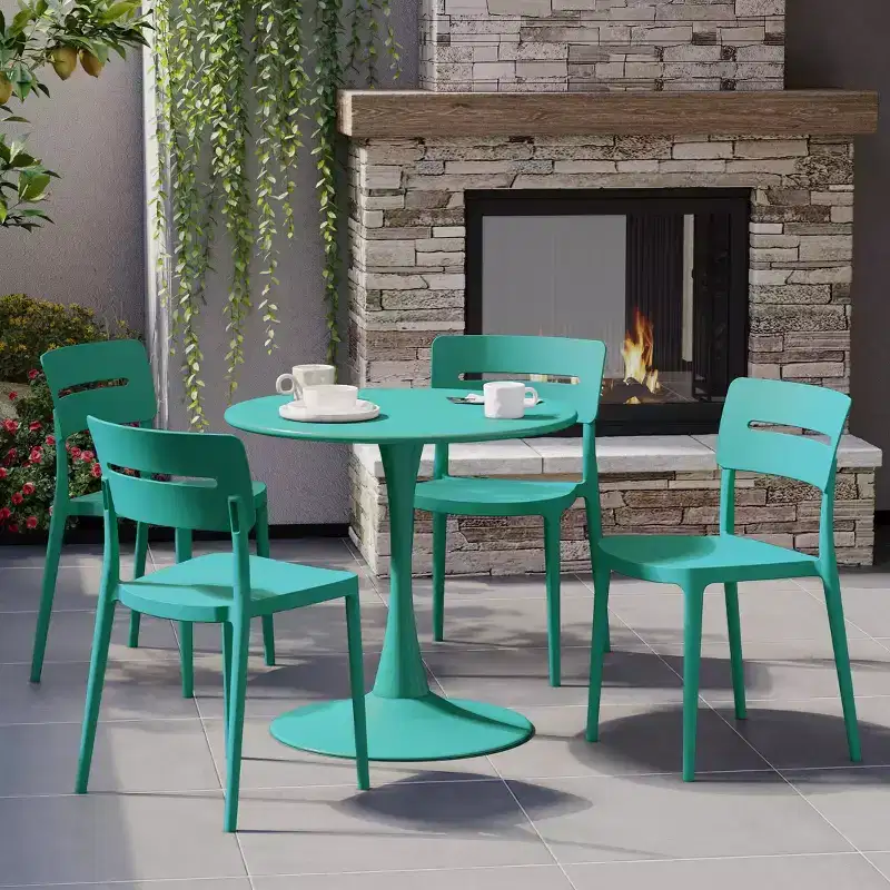 WestinTrends Playa Outdoor Modern Stackable Plastic Patio Dining Chairs (Set of 4), Turquoise
