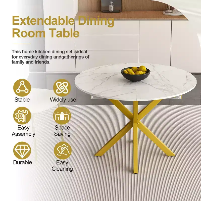 GDFStudio Renee Modern Extendable Round Dining Table with X-shaped Base