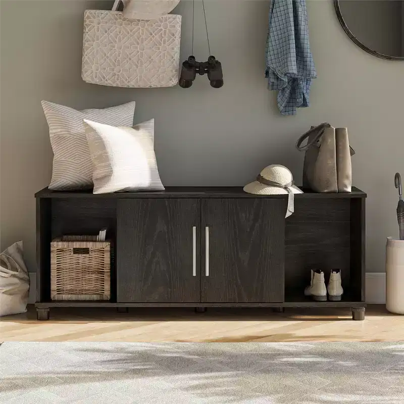 Wooden Shoe Storage Bench with Four Compartments