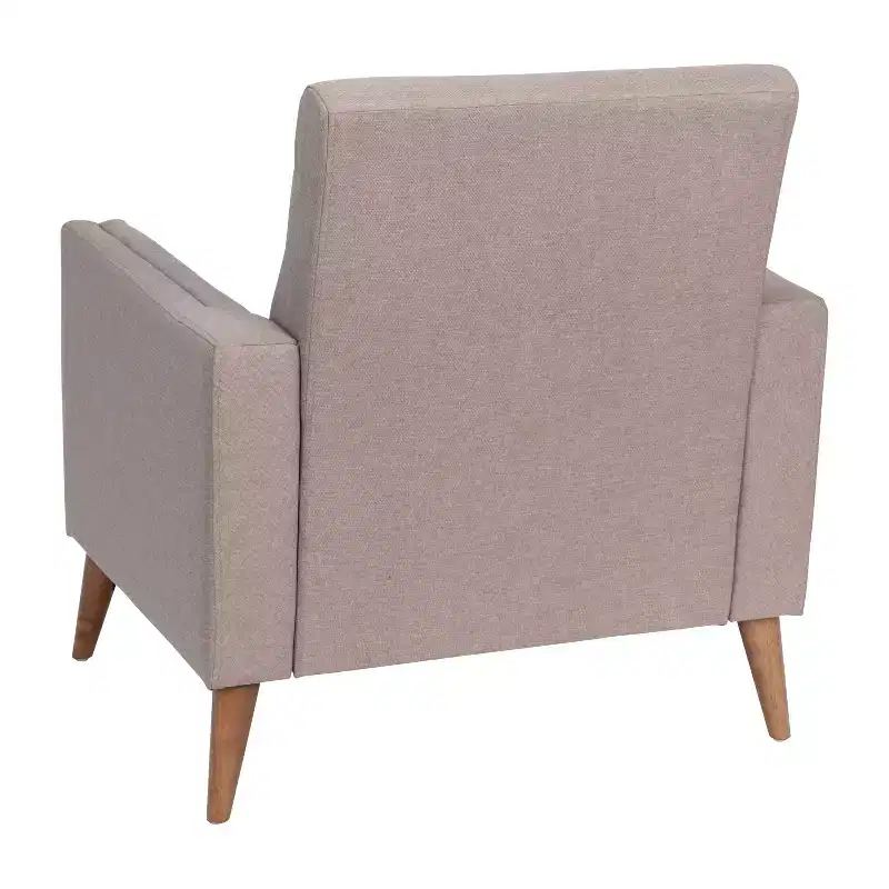 Flash Furniture Conrad Mid-Century Modern Commercial Grade Armchair with Tufted Faux Linen Upholstery & Solid Wood Legs