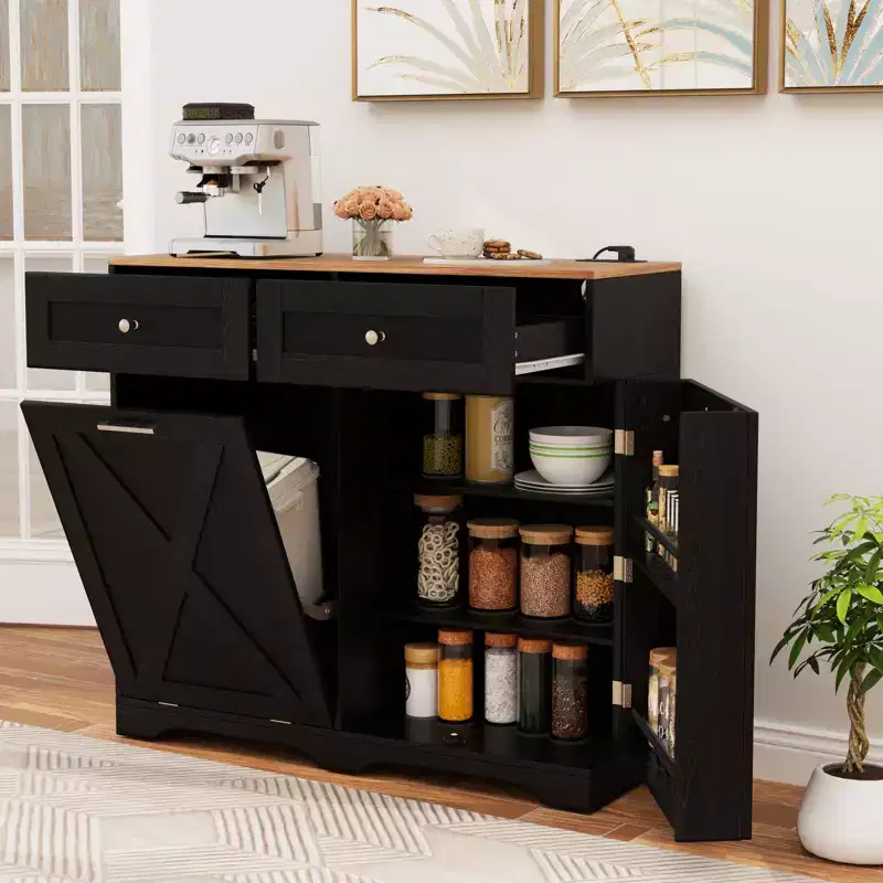 Tilt Out Trash Can Cabinet w/ Outlets