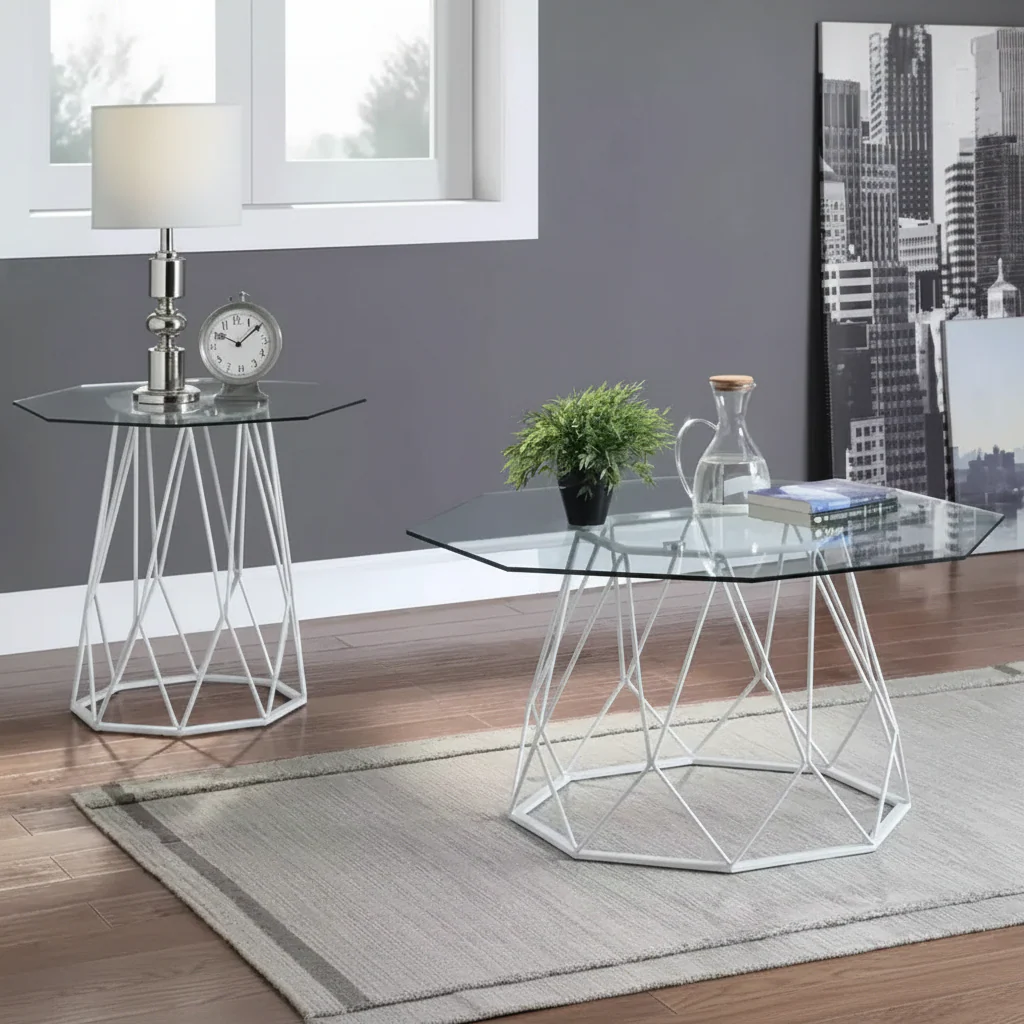 Octagon Glass Top Coffee Table, Black