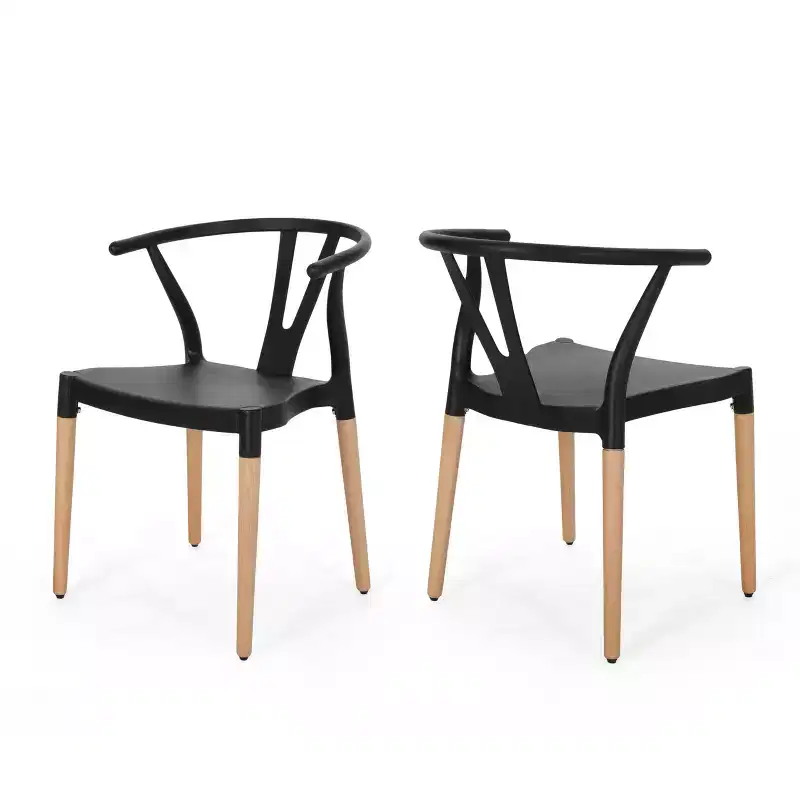 Okak Set of 2 Modern Dining Chairs, Fabric Dining Room Chairs, Upholstered Kitchen Side Chairs with Curved Backrest & Metal Frame