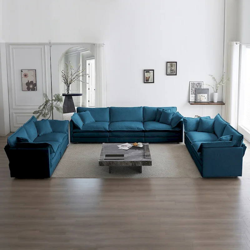 3-Piece Sofa Oversized Sofa Comfy Chenille Deep Seat Sofa Couch with 2 Loveseat and 3 Seater Sofa