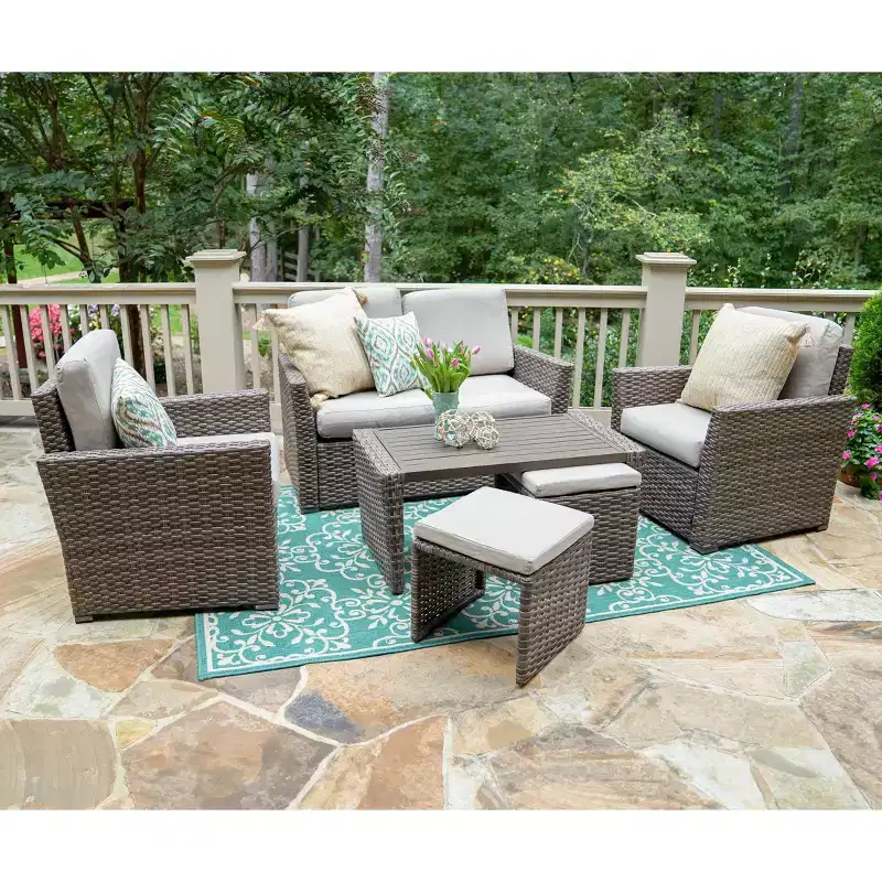 Leisure Made Newton 6pc Wicker Seating in Tan Fabric