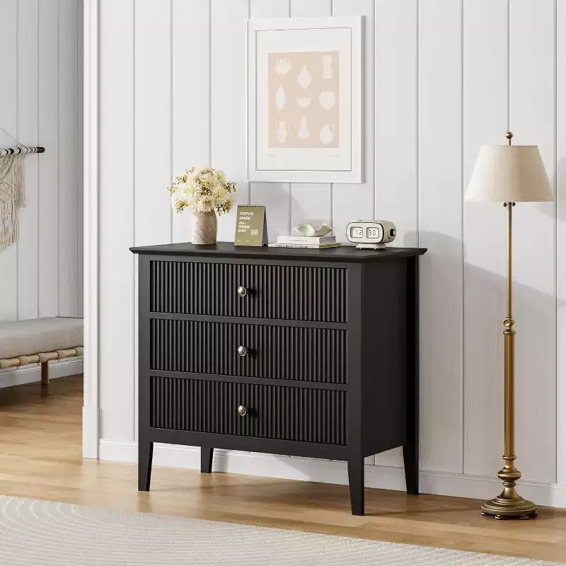 3-Drawer Dresser with Fluted Design – Wood Chest of Drawers for Bedroom, Hallway & Entryway