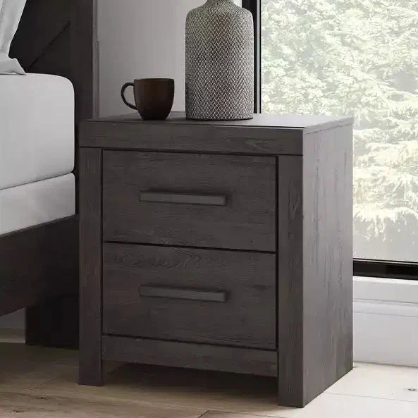 2-Drawer Nightstand with Smooth Gliding Drawers, Charcoal Finish