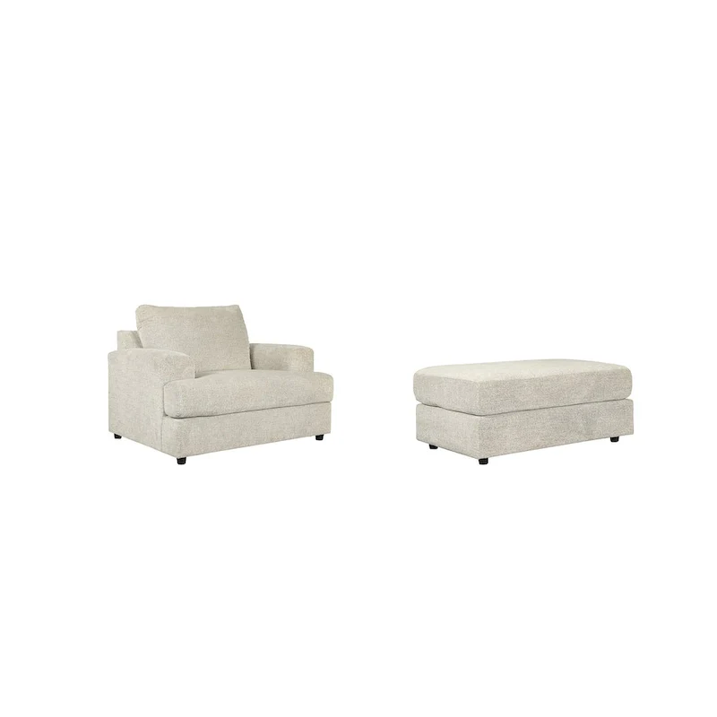 Beige Upholstered Accent Chair & Ottoman Set, 52