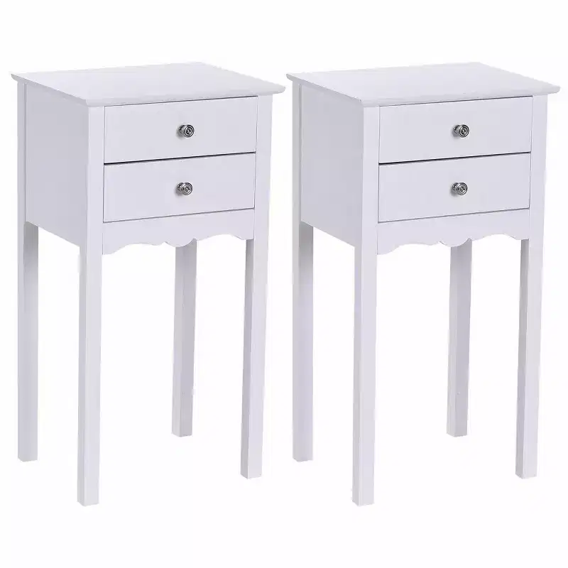 Costway 2 PCS Side Table End Accent Table Night Stand W/ 2 Drawers White