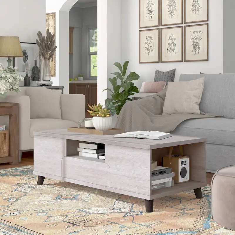 Mid-Century Modern White 47-inch 3-Shelf Coffee Table