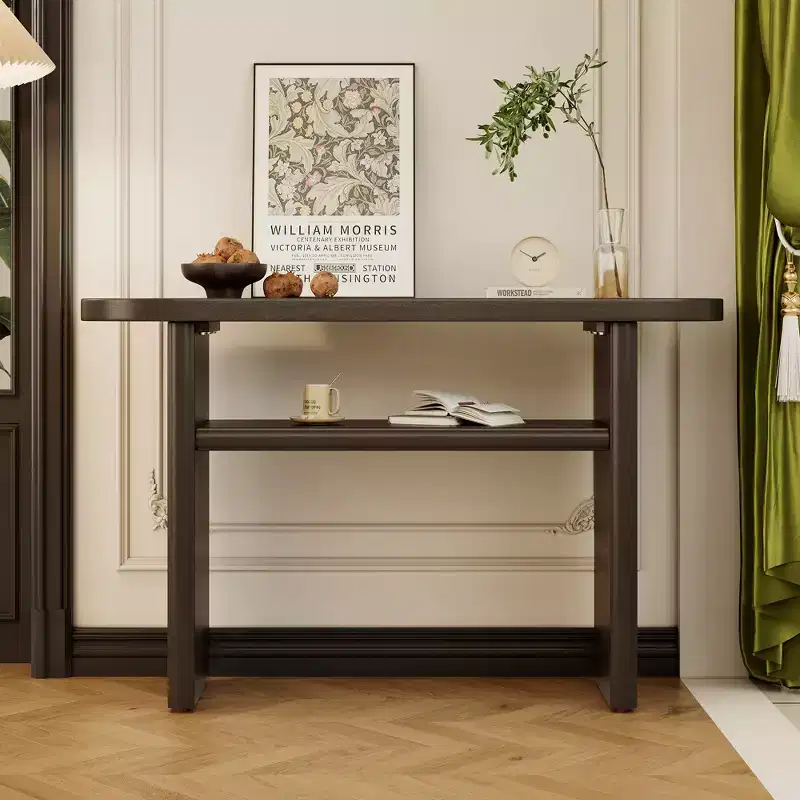 MAYEERTY Elegant Minimalist Console Table with Rounded Edges and Sturdy Shelf Design for Living Room Espresso