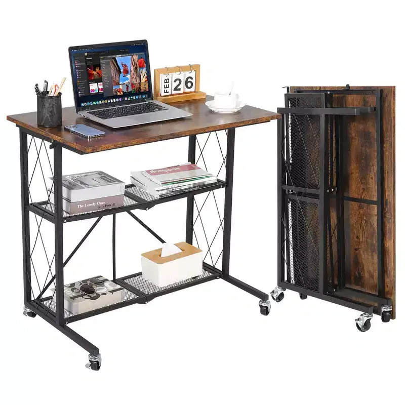 Metal Wire 3-Tier Foldable Shelf Rack with Wheels 29.84''H x 31.5''L x 22.05''W