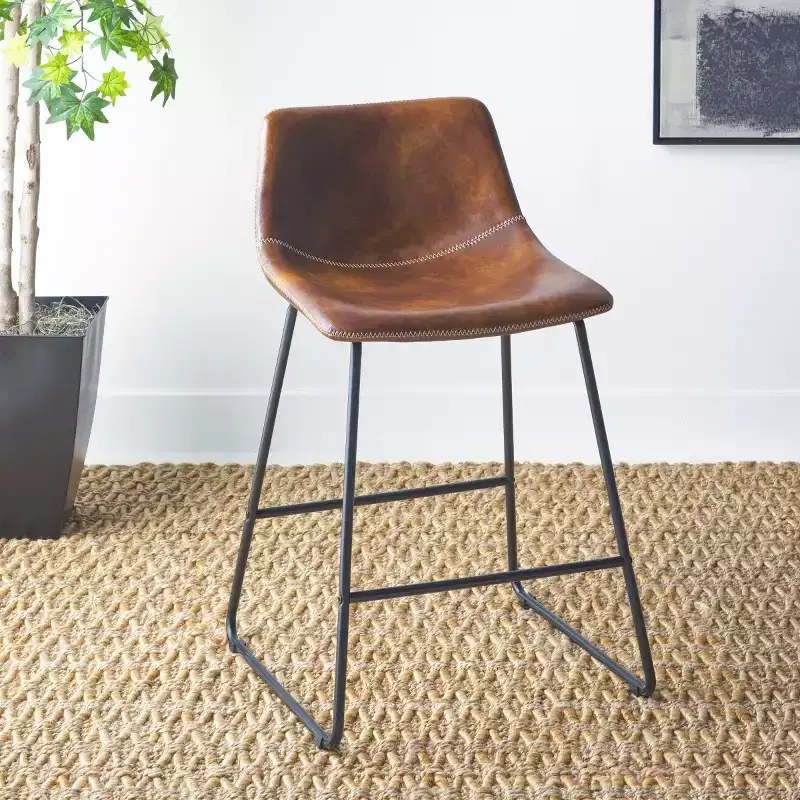 Modern Upholstered Counter Stool with Metal Base