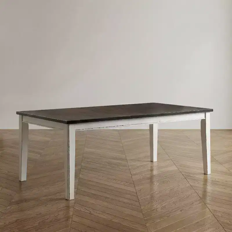 78 Inch Butterfly Leaf Extendable Dining Table in Weathered White and Dark Walnut