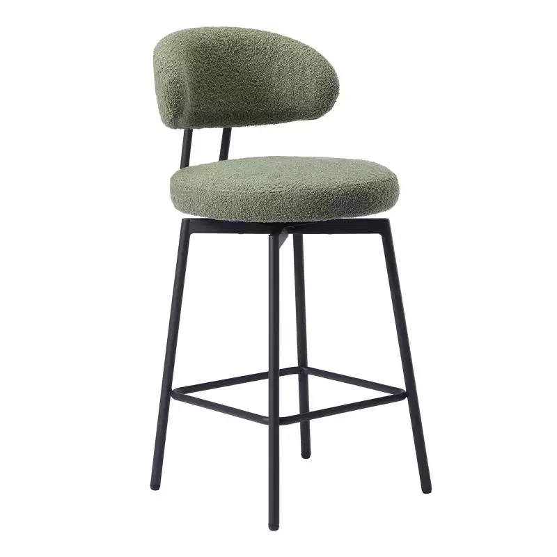 Modern Upholstered Faux Shearling Fabric Counter Height Bar Stools with Back (Set of 2