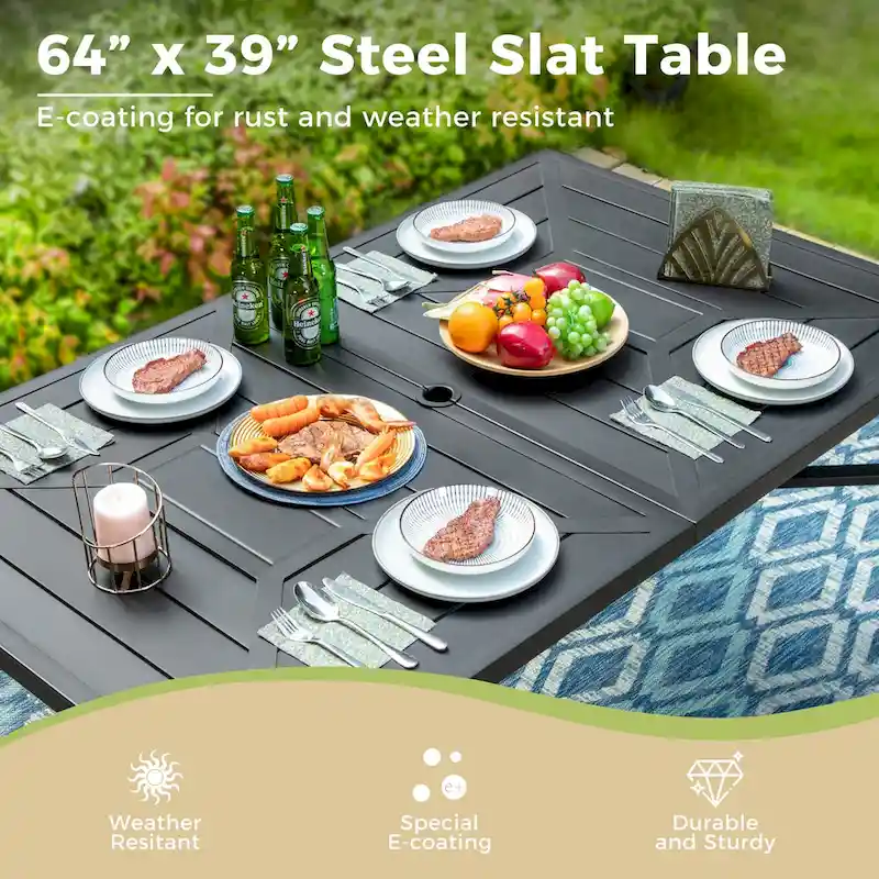 7-Piece Patio Dining Sets , 6 Textilene Fabirc Chairs and 1 Metal Table with 2.1 Umbrella Hole