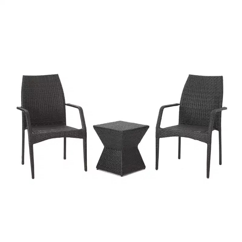 Christopher Knight Home Riley Outdoor Wicker 3 Piece Stacking Chair Chat Set, Multibrown