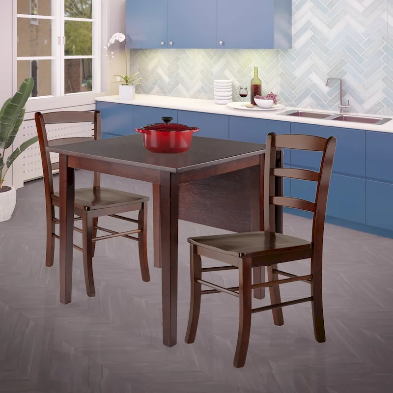 3-Pc Drop Leaf Table with Ladder-back Chairs, Walnut