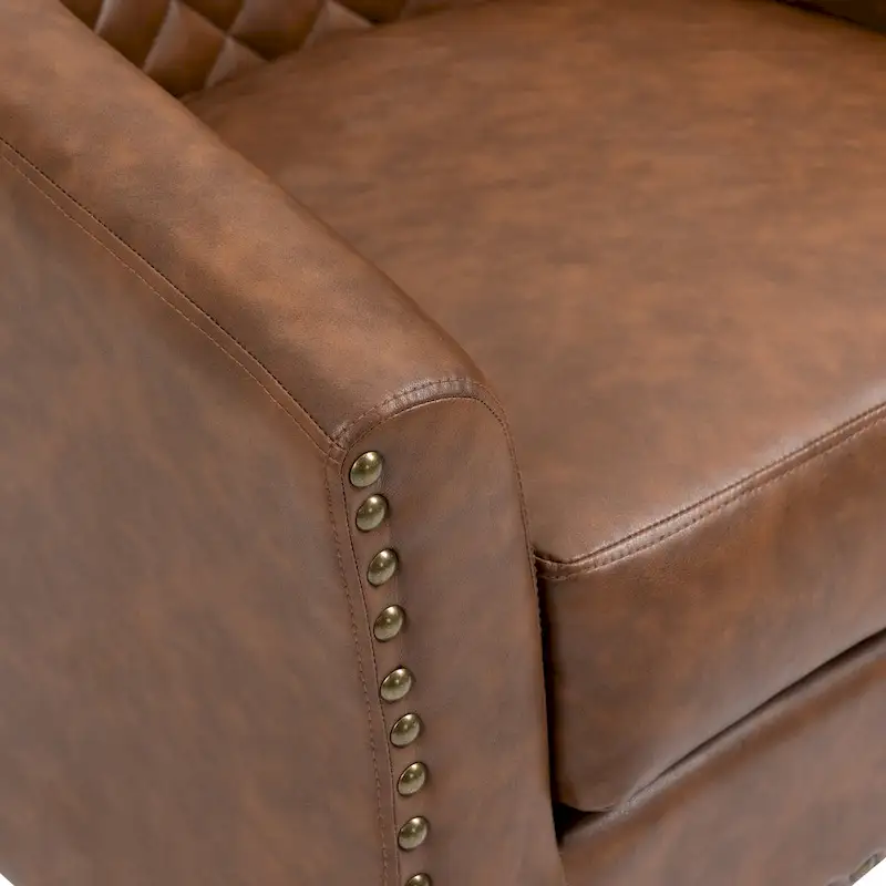 Modern Armchair Faux Leather Nailhead Trim Swivel Accent Chair