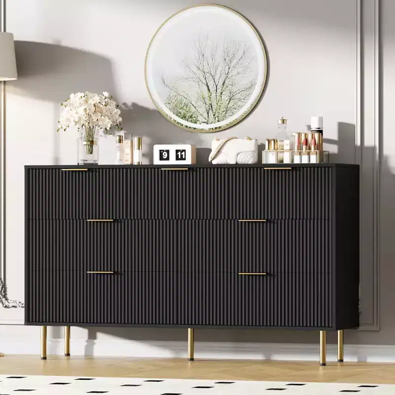 7-Drawer Fluted Dresser with Gold Handles, Modern Storage Chest Organizer for Bedroom, Living Room, Hallway