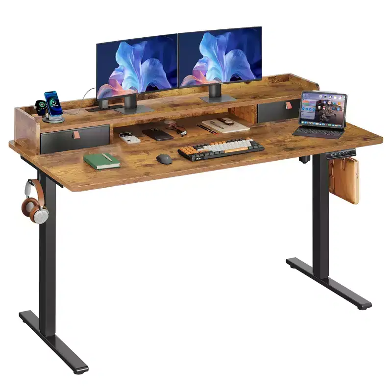 GALAXHERO 5524 Inch Widened Electric Standing Desk, Height Adjustable Sit-Stand Workstation with with 2 Drawers,for Home Office