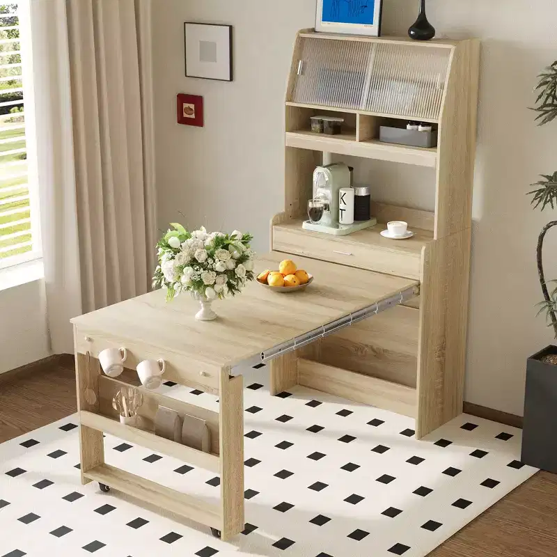 Versatile Buffet Hutch with Storage Shelf and Side Hooks