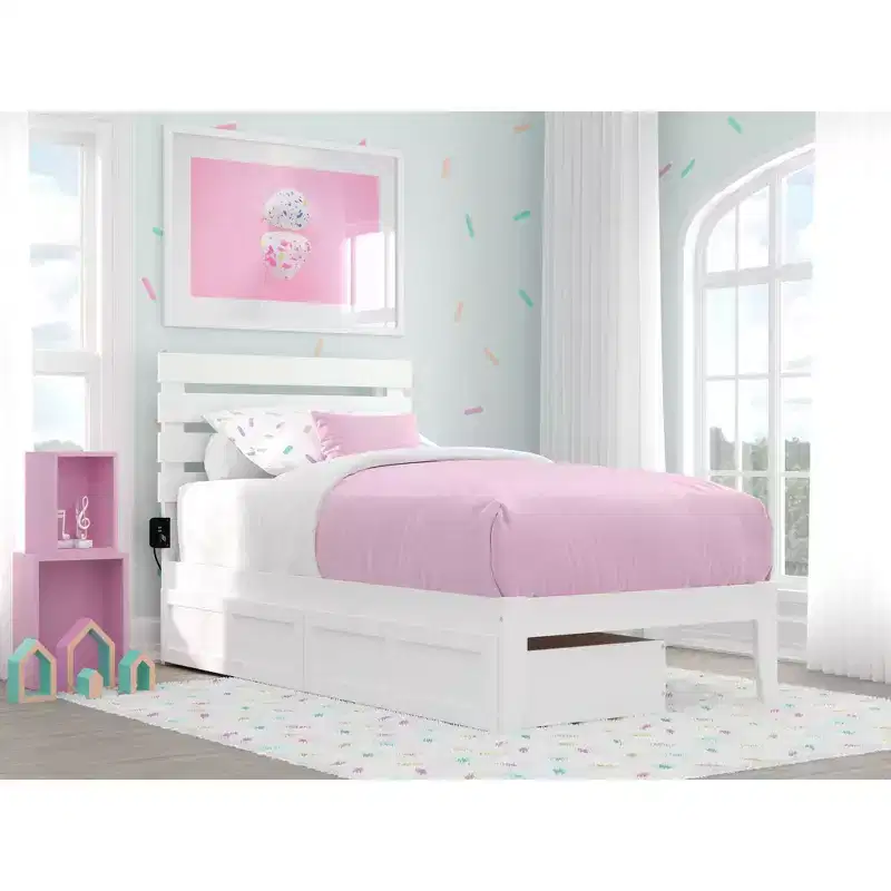 AFI Twin Oxford Bed with USB Turbo Charger: 2 Underbed Drawers, No Box Spring Needed