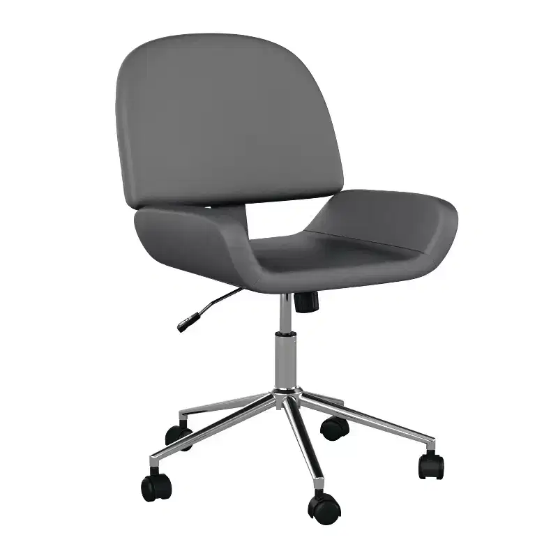 Gray Faux Leather Armless Office Chair with Adjustable Height, for 1 Person