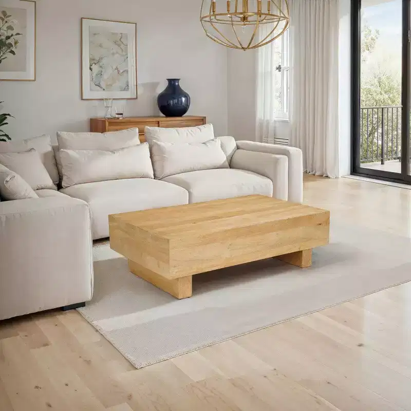 Royal Hampton Coffee Table | 42 Rectangular Top | Sandblasted Natural Brown Mango Wood | Wood Sustainably Harvested - UPT-333317