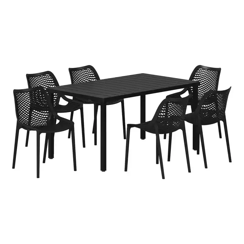 WestinTrends Playa 7-Piece Outdoor Metal Patio Dining Table Set With Stackable Patio Chairs