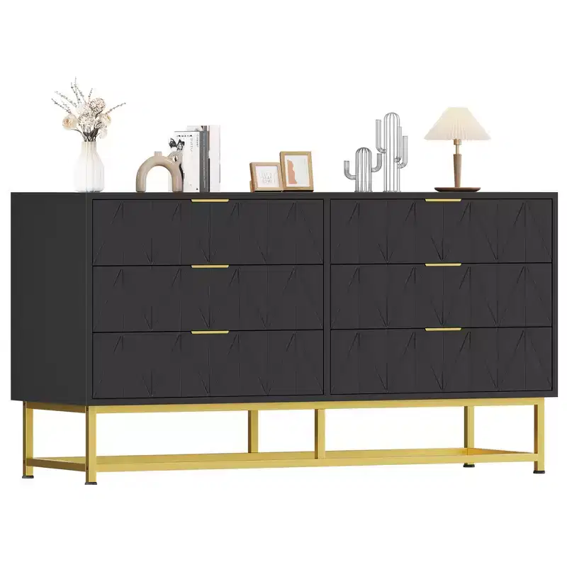 6-Drawer Fabric Dresser for Bedroom, Small Storage Chest with Wood Top, Modern Nightstand End Table for Closet, Living Room, Clothes Organizer