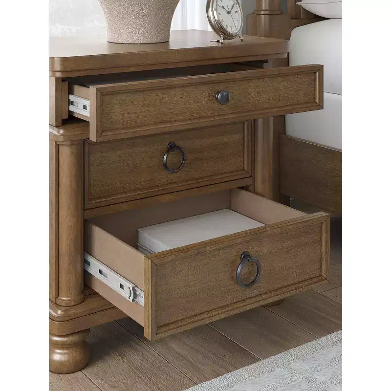Three Dovetail Design Drawer Night Stand with USB Charging, Brown