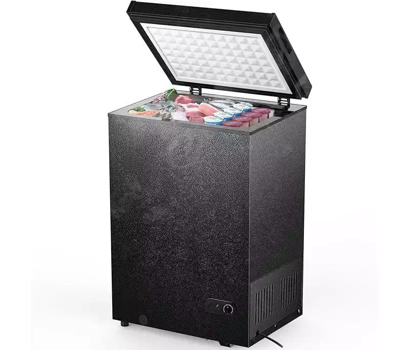 R.W.FLAME 3.5 Cu.Ft Chest Freezer with Removable Basket, Bottom Drain, Top-Opening Door, and Adjustable 7-Level Thermostat, Black
