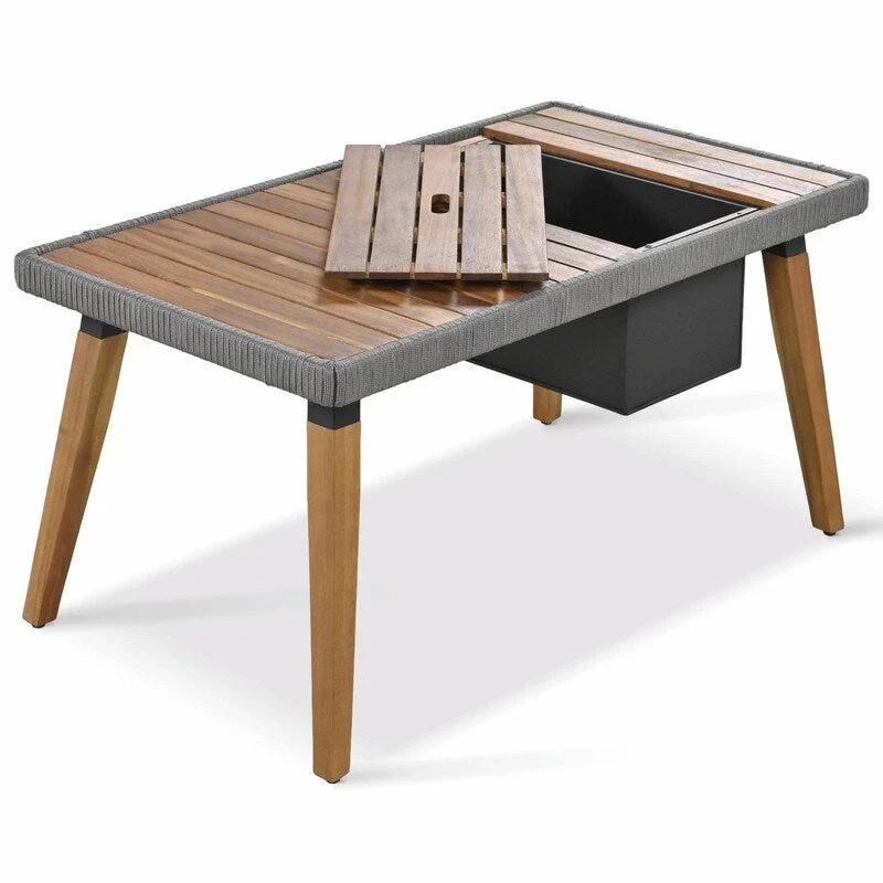 6-Piece Rope Patio Furniture Set with Acacia Wood Cool Bar Table