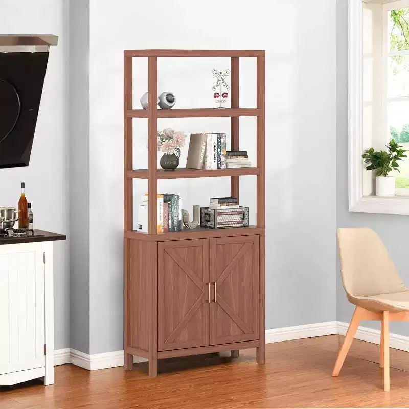 3 Tier Bookshelf with LED Lights, 57.8 Inch Tall Wooden Display Shelf, Open Storage Shelf, Bedroom, Living Room, Office