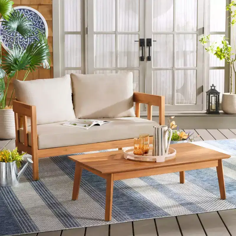 Owen Bench & Table Patio Set - Indoor/Outdoor - PAT7086 - Natural/Taupe - Safavieh