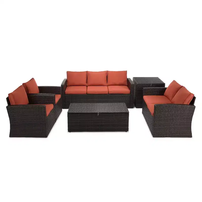 6pc Wicker Outdoor Conversation Set - Orange - EDYO LIVING: Weather-Resistant Rattan Patio Seating, Removable Cushions
