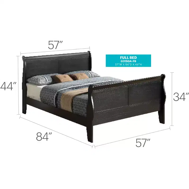 Passion Furniture Louis Philippe Full Sleigh Bed with High Footboard