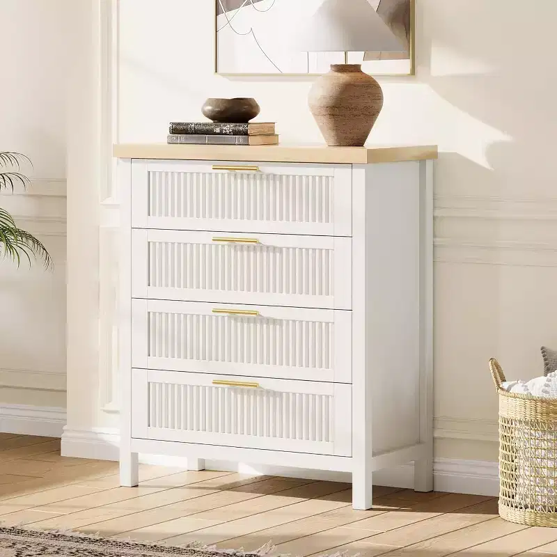 Bedroom Recessed Dresser, Dressing Table Cabinet, 35.4 High Dresser with 4 Drawers with Clothes Storage for Bedroom, Living Room