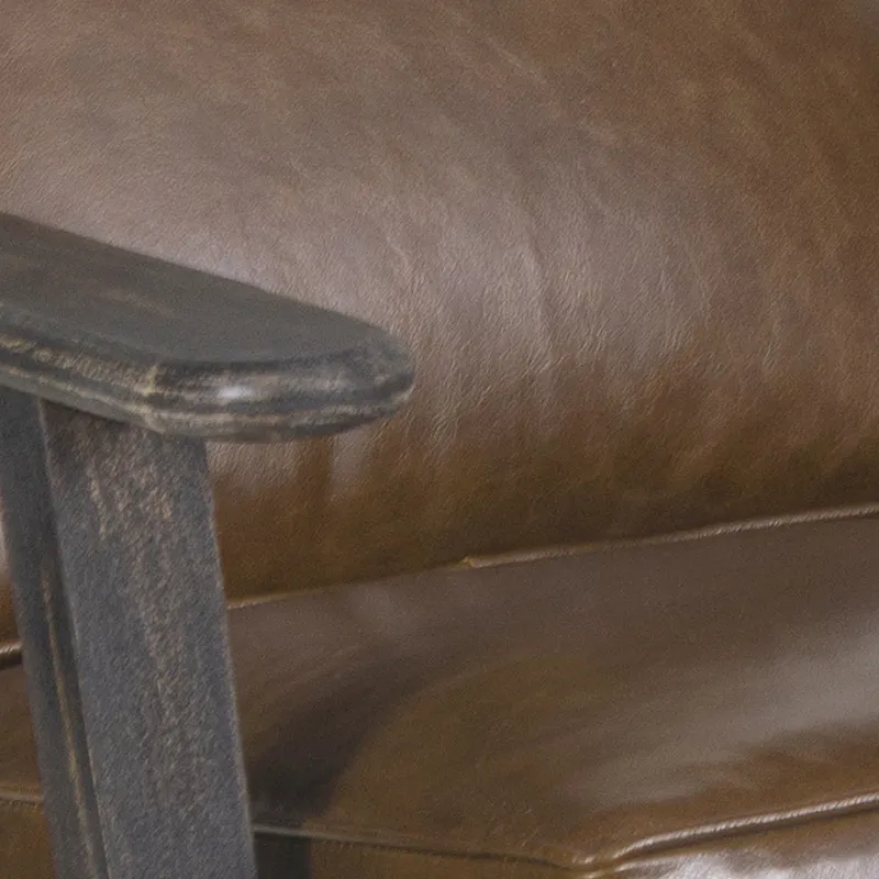 Amber Accent Chair, Handcrafted Slatted Mango Wood, Buffalo Leather Cushions, Angled Legs